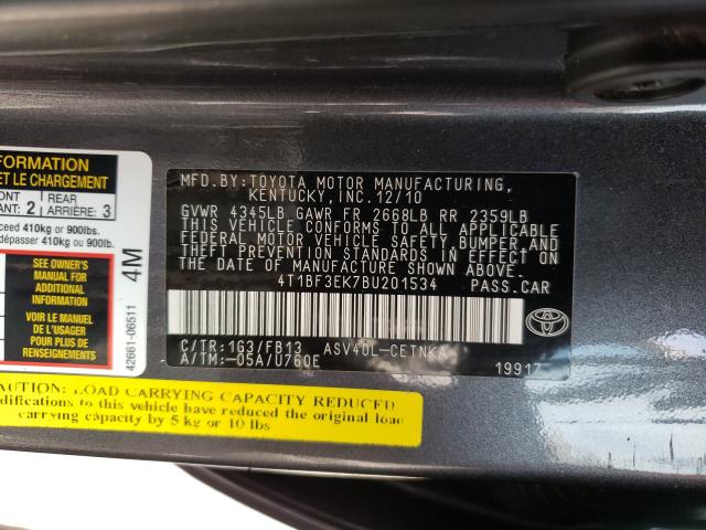 Photo 9 VIN: 4T1BF3EK7BU201534 - TOYOTA CAMRY BASE 