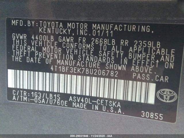 Photo 8 VIN: 4T1BF3EK7BU206782 - TOYOTA CAMRY 