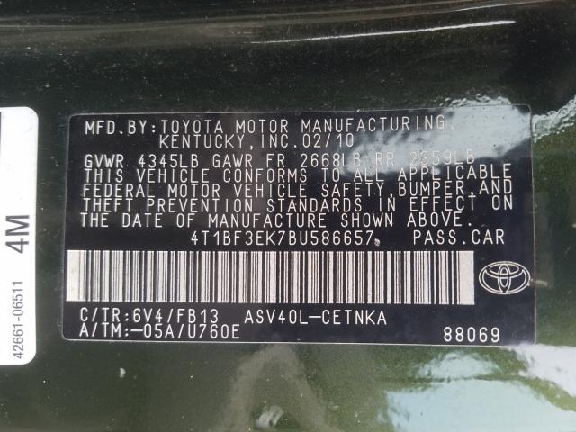 Photo 9 VIN: 4T1BF3EK7BU586657 - TOYOTA CAMRY BASE 