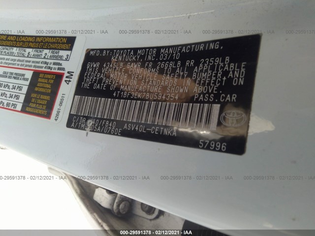 Photo 8 VIN: 4T1BF3EK7BU594354 - TOYOTA CAMRY 