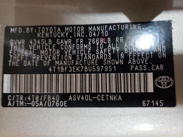 Photo 9 VIN: 4T1BF3EK7BU597951 - TOYOTA CAMRY BASE 