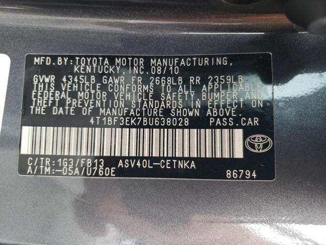 Photo 11 VIN: 4T1BF3EK7BU638028 - TOYOTA CAMRY BASE 