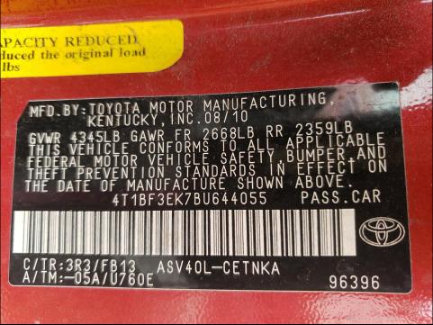 Photo 9 VIN: 4T1BF3EK7BU644055 - TOYOTA CAMRY BASE 