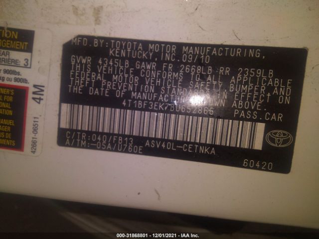 Photo 8 VIN: 4T1BF3EK7BU652866 - TOYOTA CAMRY 