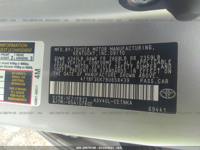 Photo 8 VIN: 4T1BF3EK7BU658439 - TOYOTA CAMRY 