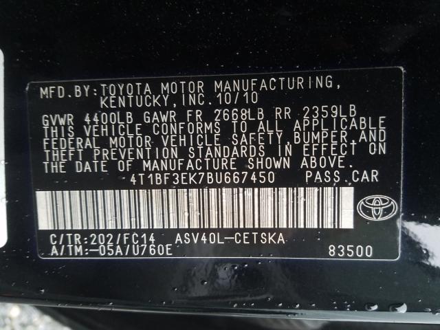 Photo 9 VIN: 4T1BF3EK7BU667450 - TOYOTA CAMRY BASE 