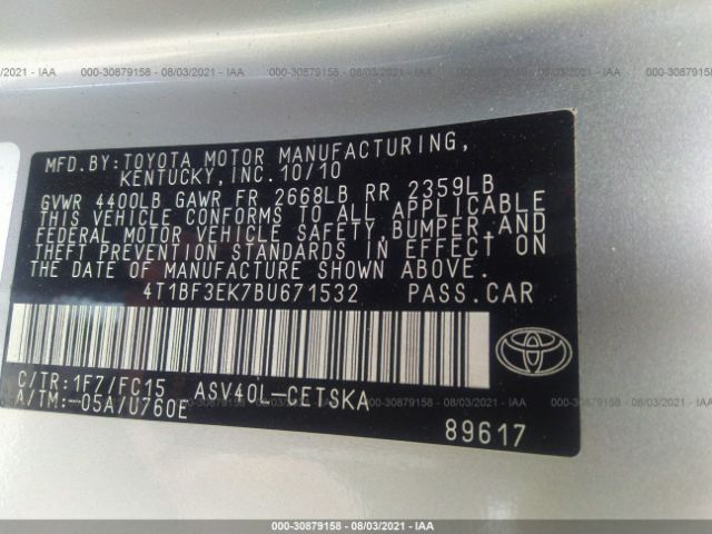 Photo 8 VIN: 4T1BF3EK7BU671532 - TOYOTA CAMRY 