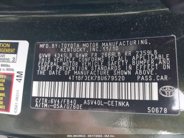 Photo 8 VIN: 4T1BF3EK7BU679520 - TOYOTA CAMRY 