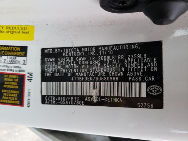 Photo 9 VIN: 4T1BF3EK7BU680988 - TOYOTA CAMRY BASE 