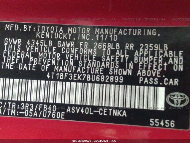 Photo 8 VIN: 4T1BF3EK7BU682899 - TOYOTA CAMRY 