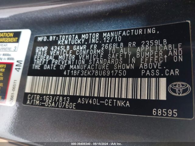 Photo 8 VIN: 4T1BF3EK7BU691750 - TOYOTA CAMRY 