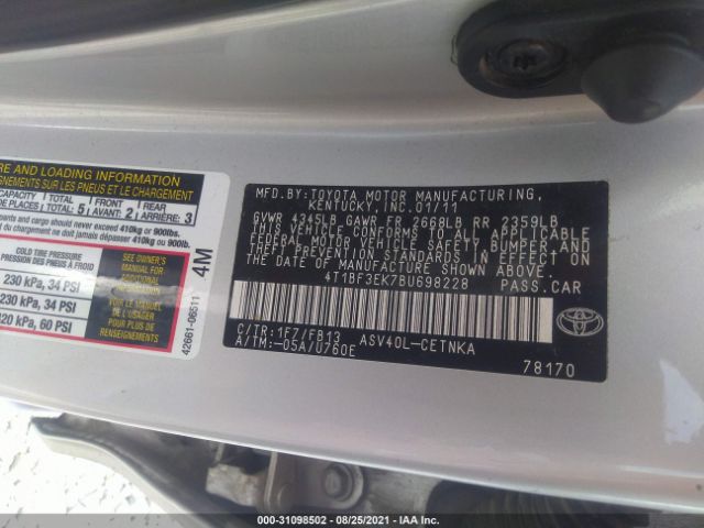 Photo 8 VIN: 4T1BF3EK7BU698228 - TOYOTA CAMRY 