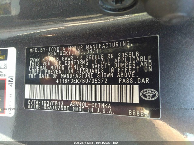 Photo 8 VIN: 4T1BF3EK7BU705372 - TOYOTA CAMRY 