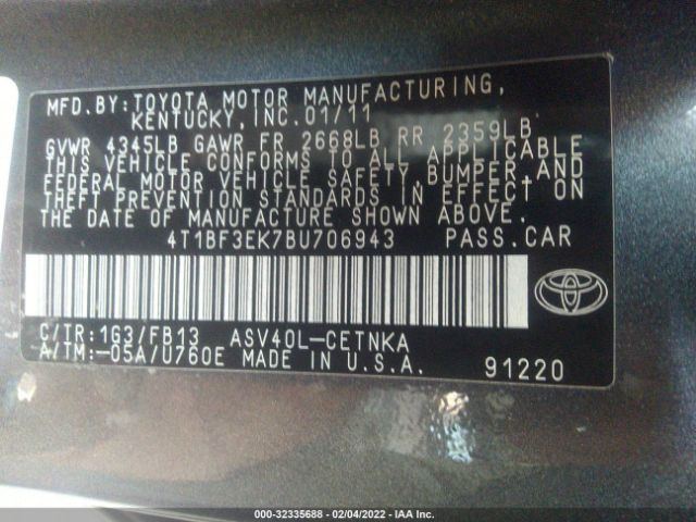 Photo 8 VIN: 4T1BF3EK7BU706943 - TOYOTA CAMRY 