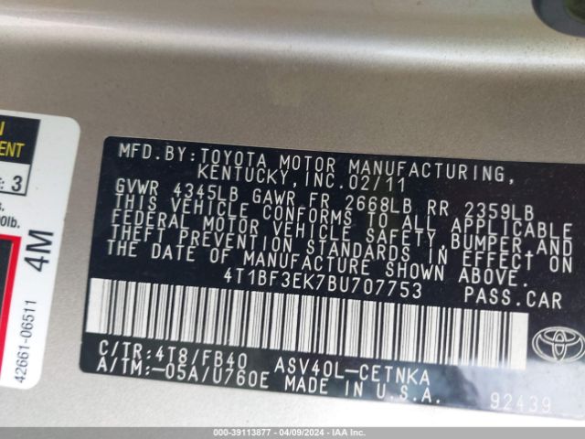 Photo 8 VIN: 4T1BF3EK7BU707753 - TOYOTA CAMRY 