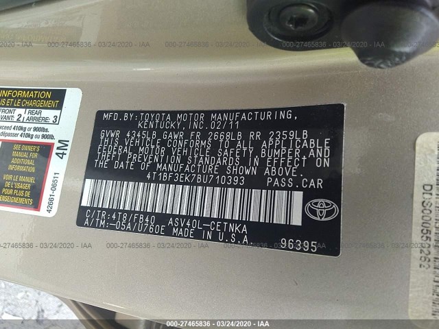 Photo 8 VIN: 4T1BF3EK7BU710393 - TOYOTA CAMRY 