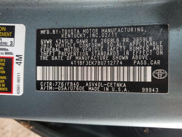 Photo 9 VIN: 4T1BF3EK7BU712774 - TOYOTA CAMRY BASE 