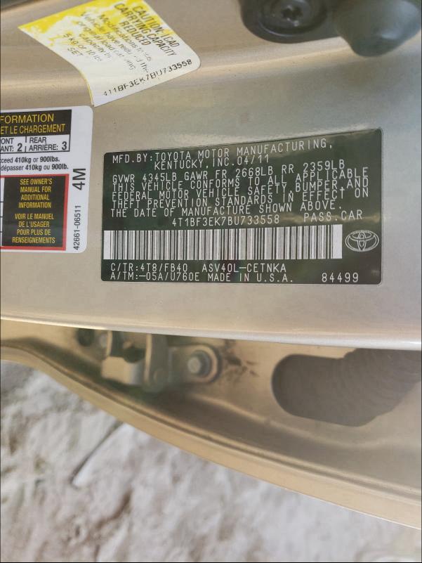 Photo 9 VIN: 4T1BF3EK7BU733558 - TOYOTA CAMRY BASE 