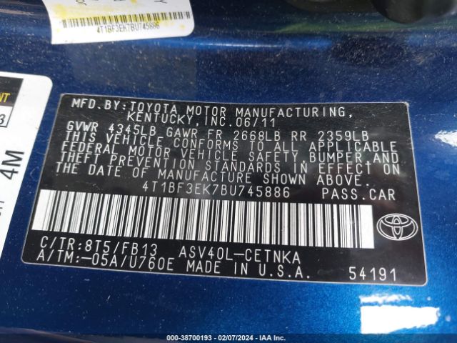 Photo 8 VIN: 4T1BF3EK7BU745886 - TOYOTA CAMRY 