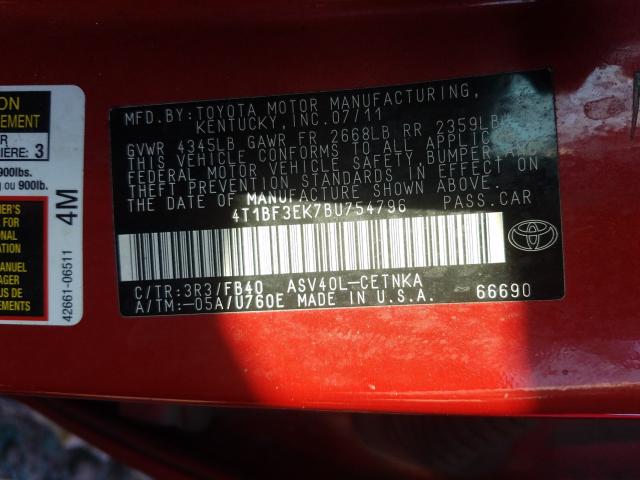 Photo 9 VIN: 4T1BF3EK7BU754796 - TOYOTA CAMRY BASE 