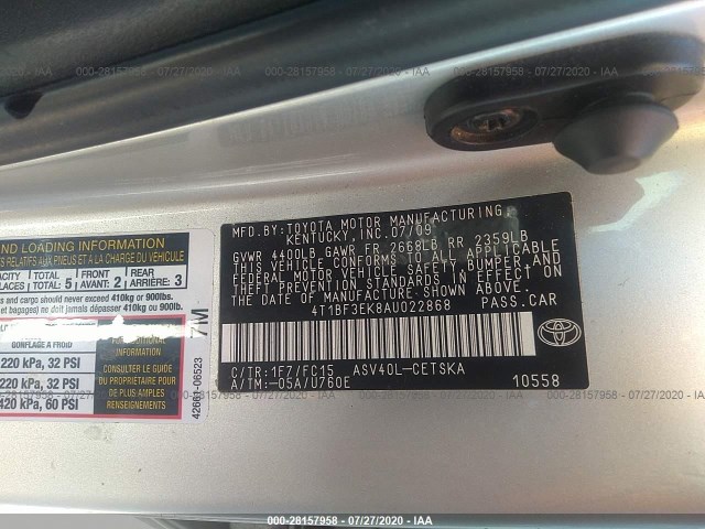 Photo 8 VIN: 4T1BF3EK8AU022868 - TOYOTA CAMRY 