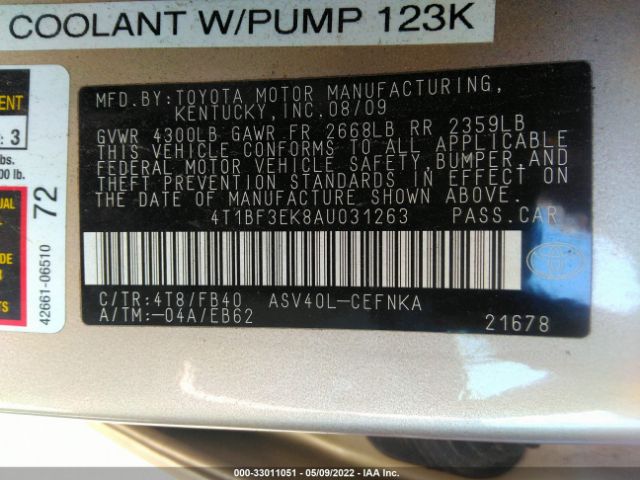 Photo 8 VIN: 4T1BF3EK8AU031263 - TOYOTA CAMRY 