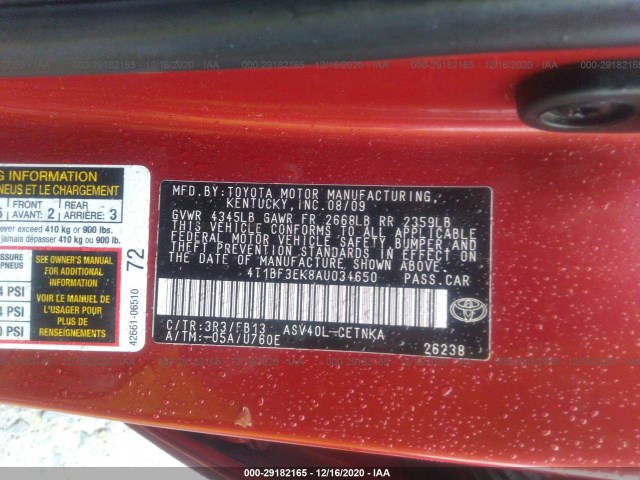 Photo 8 VIN: 4T1BF3EK8AU034650 - TOYOTA CAMRY 