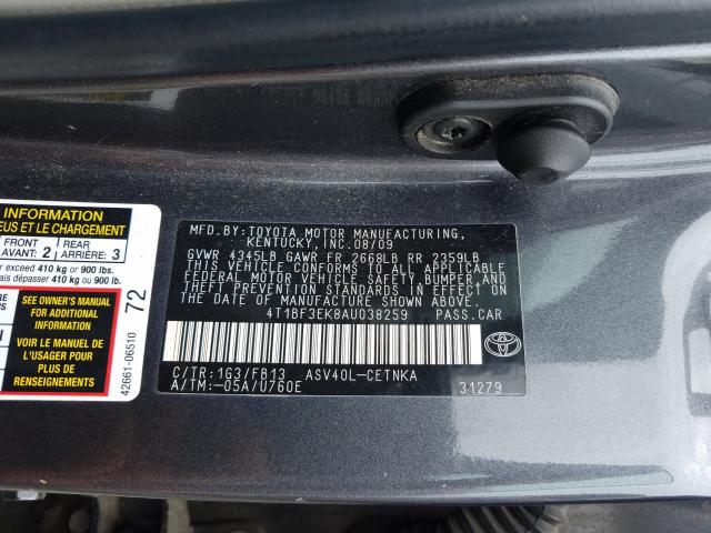 Photo 9 VIN: 4T1BF3EK8AU038259 - TOYOTA CAMRY BASE 