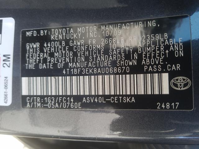 Photo 9 VIN: 4T1BF3EK8AU068670 - TOYOTA CAMRY BASE 