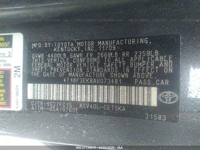 Photo 8 VIN: 4T1BF3EK8AU073481 - TOYOTA CAMRY 