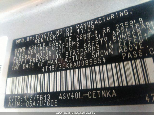 Photo 8 VIN: 4T1BF3EK8AU085954 - TOYOTA CAMRY 