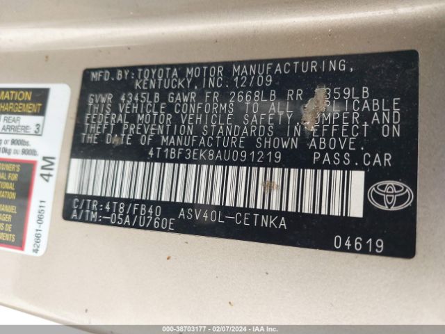 Photo 8 VIN: 4T1BF3EK8AU091219 - TOYOTA CAMRY 