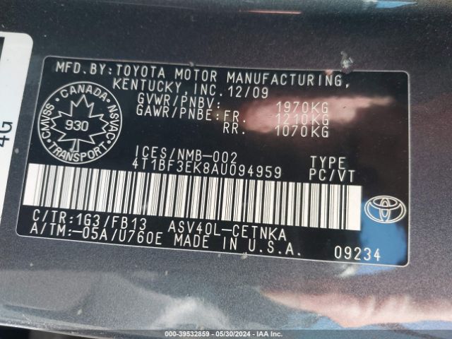 Photo 8 VIN: 4T1BF3EK8AU094959 - TOYOTA CAMRY 