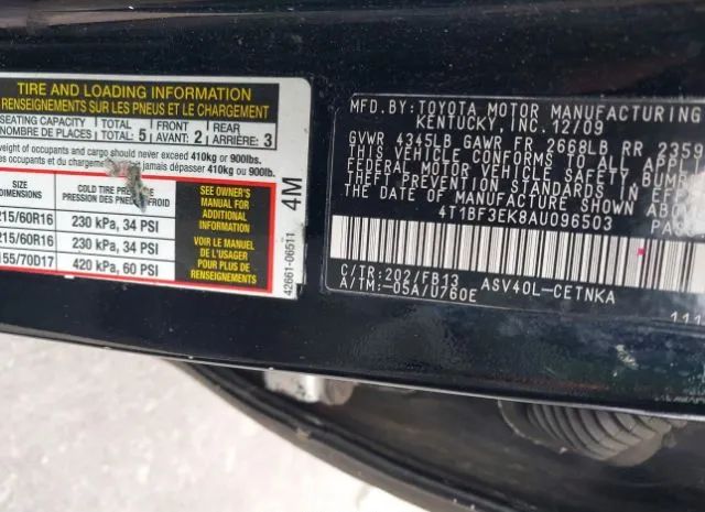 Photo 8 VIN: 4T1BF3EK8AU096503 - TOYOTA CAMRY 