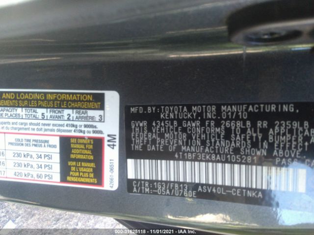 Photo 8 VIN: 4T1BF3EK8AU105281 - TOYOTA CAMRY 