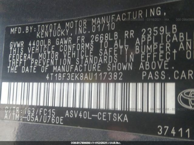 Photo 8 VIN: 4T1BF3EK8AU117382 - TOYOTA CAMRY 