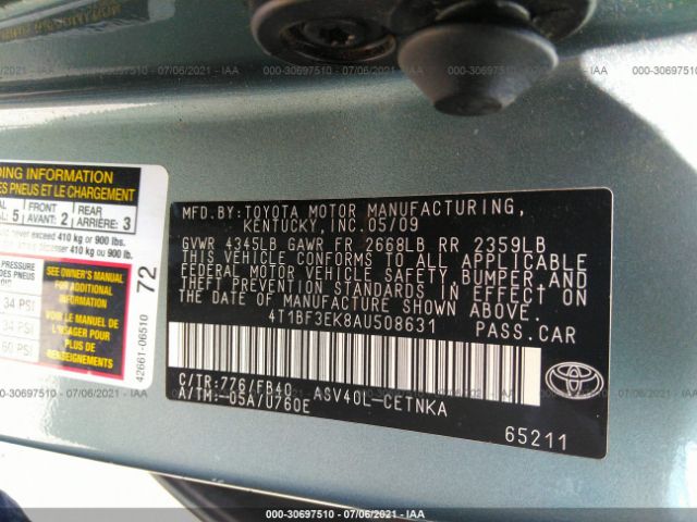 Photo 8 VIN: 4T1BF3EK8AU508631 - TOYOTA CAMRY 