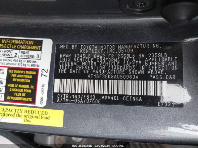 Photo 8 VIN: 4T1BF3EK8AU509634 - TOYOTA CAMRY 