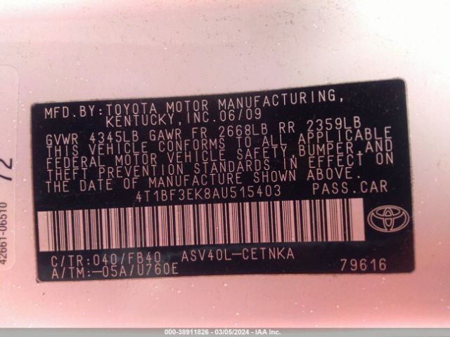 Photo 8 VIN: 4T1BF3EK8AU515403 - TOYOTA CAMRY 