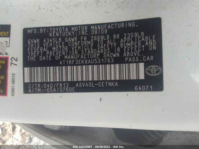 Photo 8 VIN: 4T1BF3EK8AU531763 - TOYOTA CAMRY 