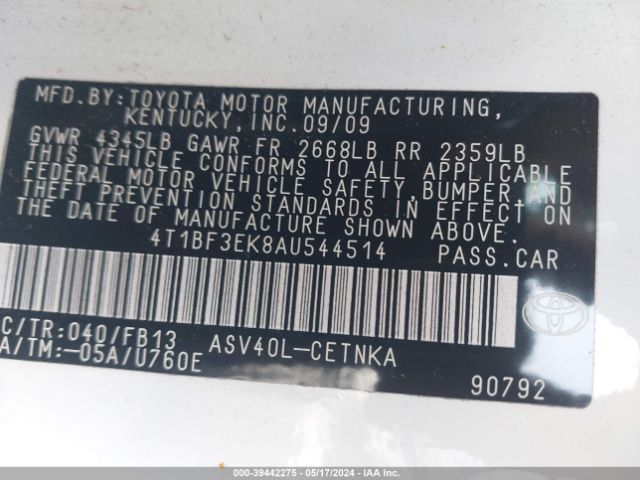 Photo 8 VIN: 4T1BF3EK8AU544514 - TOYOTA CAMRY 