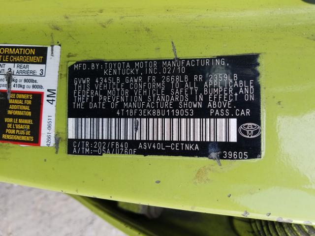 Photo 9 VIN: 4T1BF3EK8BU119053 - TOYOTA CAMRY BASE 