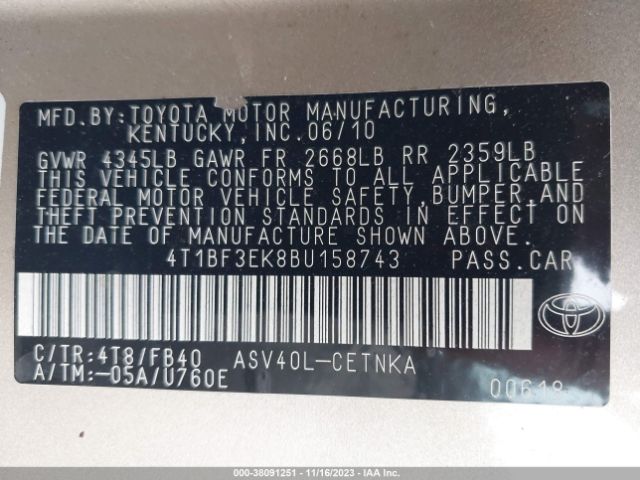 Photo 8 VIN: 4T1BF3EK8BU158743 - TOYOTA CAMRY 