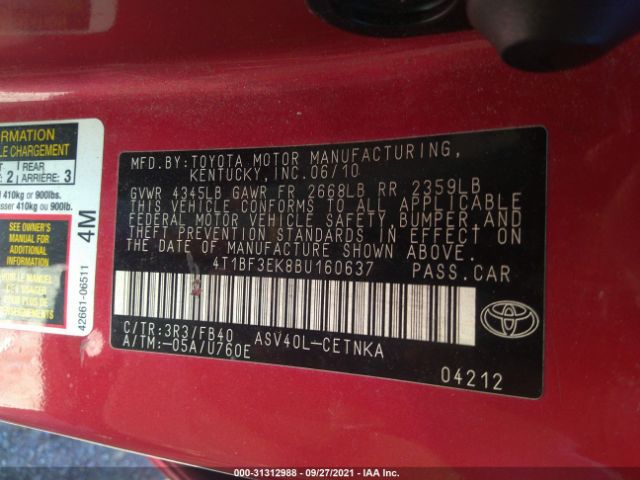 Photo 8 VIN: 4T1BF3EK8BU160637 - TOYOTA CAMRY 