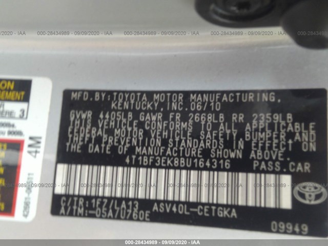 Photo 8 VIN: 4T1BF3EK8BU164316 - TOYOTA CAMRY 