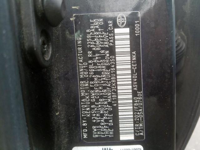 Photo 9 VIN: 4T1BF3EK8BU164350 - TOYOTA CAMRY BASE 