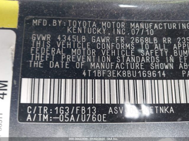 Photo 8 VIN: 4T1BF3EK8BU169614 - TOYOTA CAMRY 