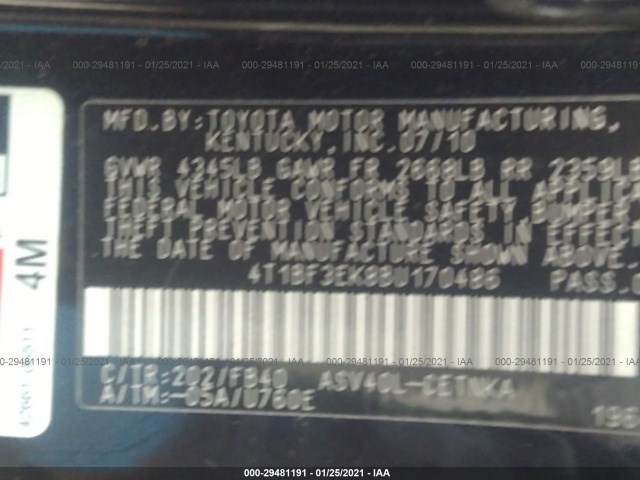 Photo 8 VIN: 4T1BF3EK8BU170486 - TOYOTA CAMRY 