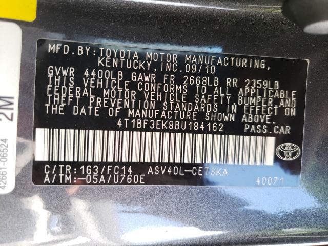 Photo 9 VIN: 4T1BF3EK8BU184162 - TOYOTA CAMRY BASE 