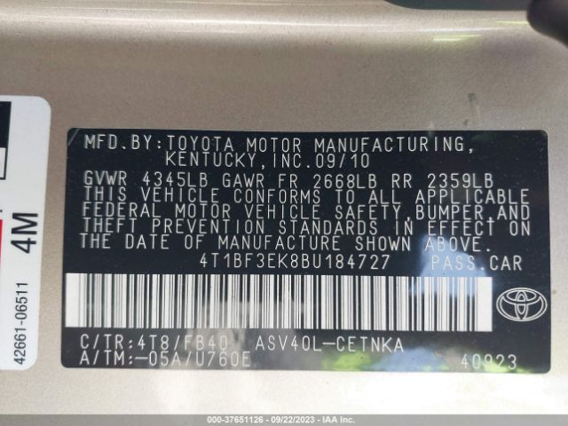 Photo 8 VIN: 4T1BF3EK8BU184727 - TOYOTA CAMRY 